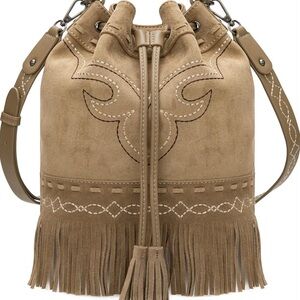 NWT Montana West western-style boot stitch pattern embroidered bucket bag